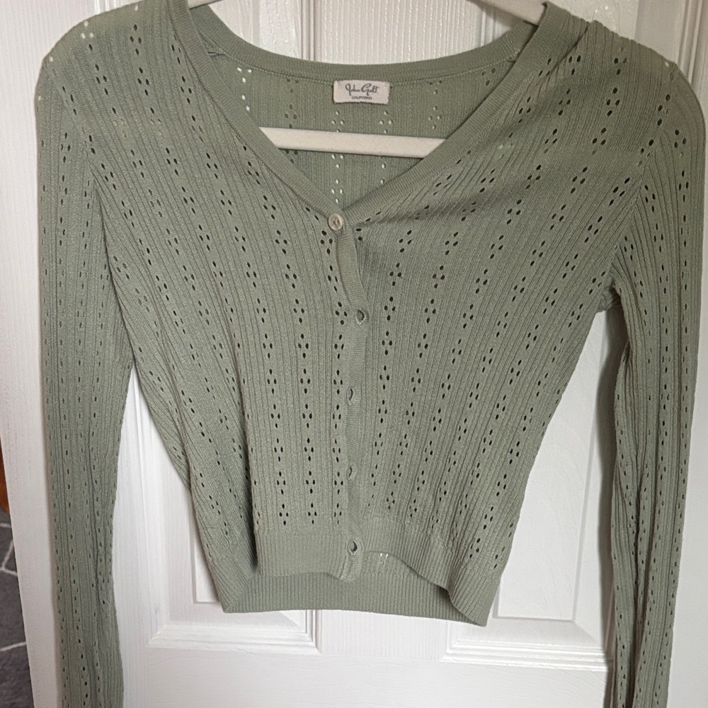 Brandy Melville Light Green Eyelet Cardigan